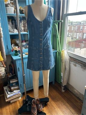 Marine Layer Denim Button-Front Mini Dress in Blue